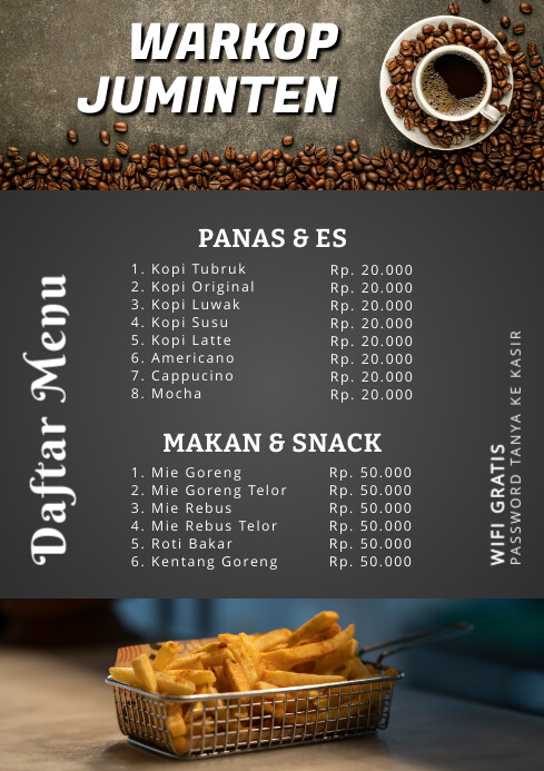 Java Kopi Menu Brown Gradient Menu Warung Kopi A4 Templat | PosterMyWall