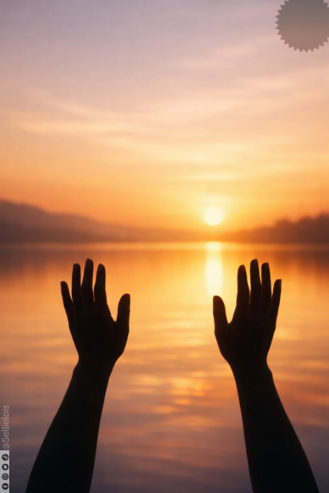 Brown Gradient Raising Hands Sunset Lake Pinterest Graphic Template ...