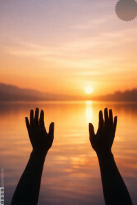 Brown Gradient Raising Hands Sunset Lake  Pinterest Graphic template