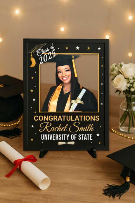 Brown Graduation Table Display Poster | Custom Class Of 2025 Celebration Print Poster template