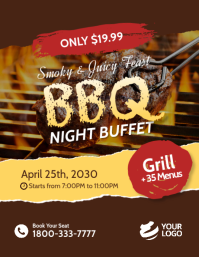 Brown Grunge BBQ Night Buffet Flyer template