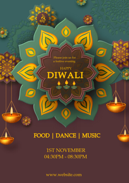 Brown Grunge Diwali Greeting Card A4 template