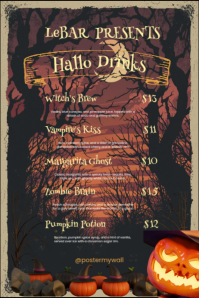 Brown Grunge Halloween Drinks Menu Poster Plakat template