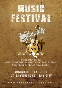 Brown Grunge Music Fest Flyer Portrait A4 template