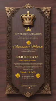 Brown Grunge Royal Proclamation Certificate Template  Instagram Story