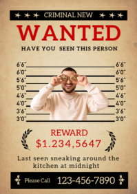 Brown Grunge Wanted Poster A2 template