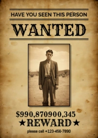 Brown Grunge Wanted Poster A2 template