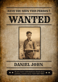 Brown Grunge Wanted Poster A2 template
