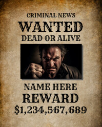 Brown Grunge Wanted Poster Instagram Portrait template
