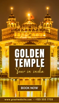Brown Grunge Yellow And Brown Background Illustrative Golden Temple Tour In India  Business Card template