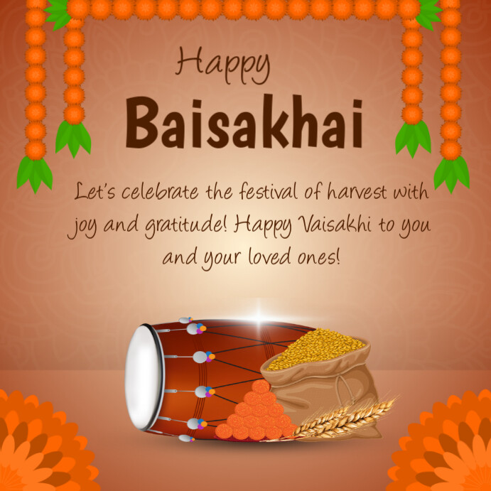 Brown  Happy Baisakhai Celebration Template  Instagram Post