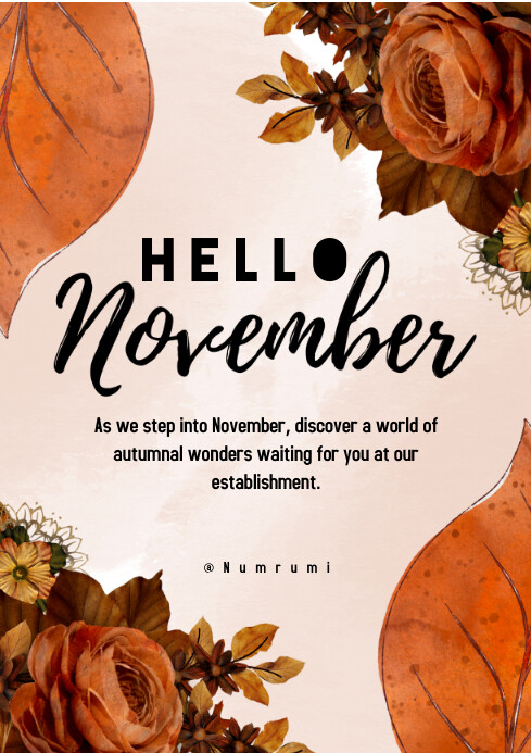 Copy of brown hello november instagram post | PosterMyWall