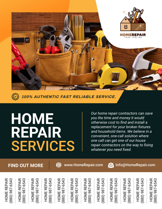 Brown Home Repair Service Tear Off Flyer Template PosterMyWall
