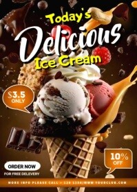 Brown Ice Cream Food Video Flyer A6 template