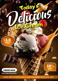 Brown Ice Cream Food Video Flyer A6 template