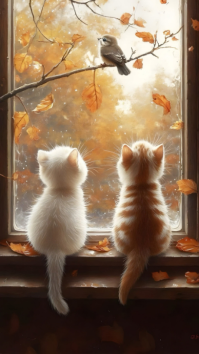 สีน้ำตาล Autumn Cats Digitalt display Template
