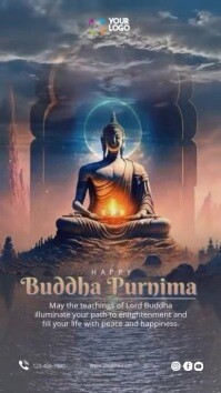 Brown Illustrative Buddha Purnima Digital Display (9:16) template