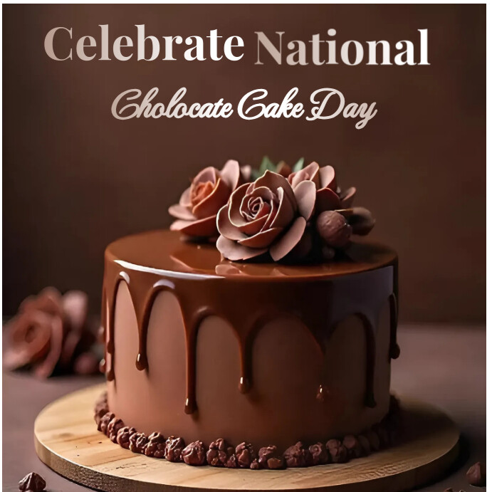 Brown Illustrative Cholocate Cake Day  Instagram Post template