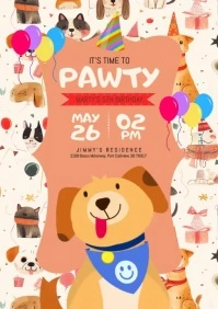 Brown Illustrative Dog Birthday A5 template