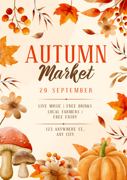 Plantilla de Brown Illustrative Fall Leaves Autumn Market | PosterMyWall