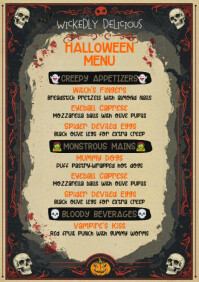 Brown Illustrative Halloween Menu A5 template