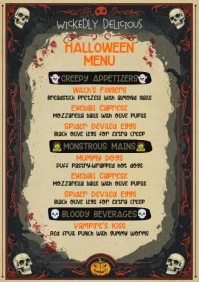 Brown Illustrative Halloween Menu A5 template