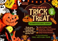 Brown Illustrative Halloween Trick Or Treat Event Postcard Postkarte template