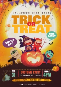 Brown Illustrative Haloween Kids Party "Trick A4 template