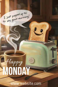 Brown Illustrative Happy Monday Poster template