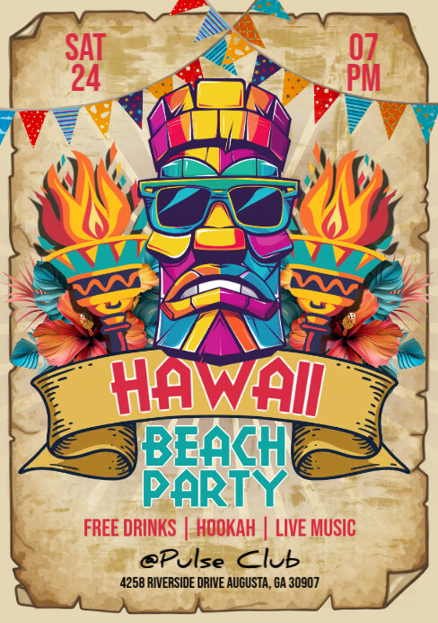 Brown Illustrative Hawaii Beach Party A5 template