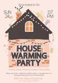 Brown Illustrative Housewarming Party A5 template