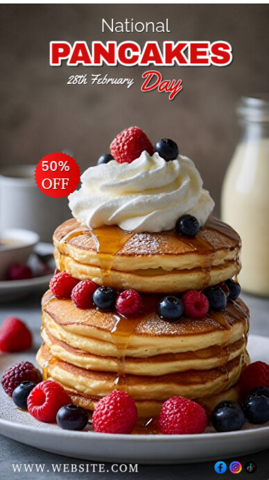 Brown Illustrative  Instagram Story pancake day flyer template
