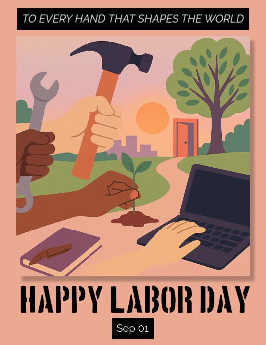 Brown Illustrative Labor Day Flyer (us Letter) template