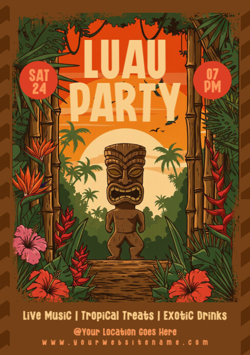 Brown Illustrative Luau Party A5 Template | PosterMyWall