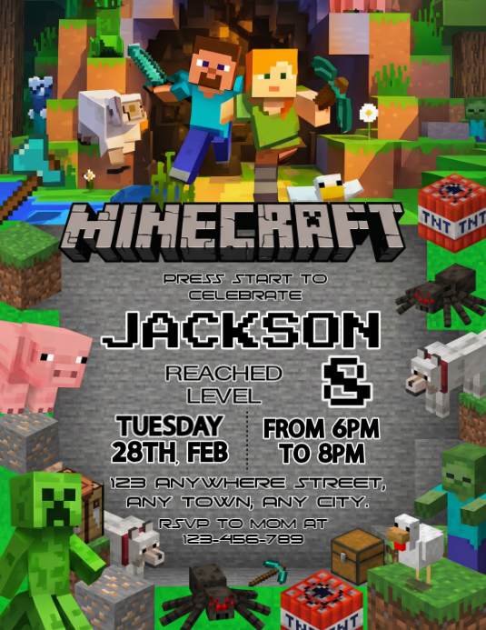 Minecraft Birthday Party A4 Template | PosterMyWall