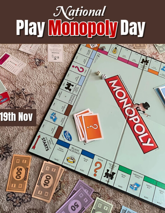Brown Illustrative National Play Monopoly Day Flyer (us Letter) template