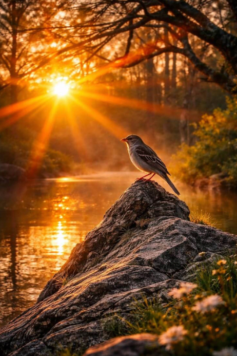 Copy of Brown Illustrative Nature Photography Poster. Bird on Rock at ...