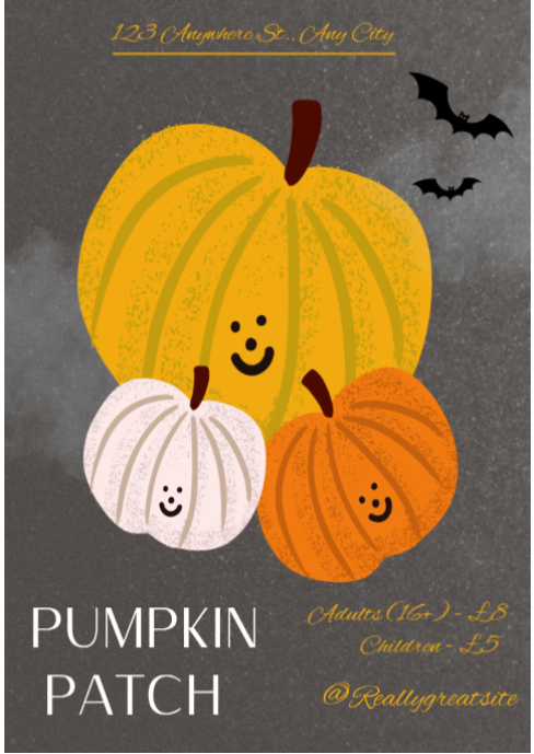 Brown Illustrative Pumpkin Patch Event Flyer A6 Template | PosterMyWall