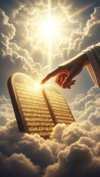Brown Illustrative Religious Imagery Digital Display. Divine Hand Pointing to Glowing Ten Commandmen template