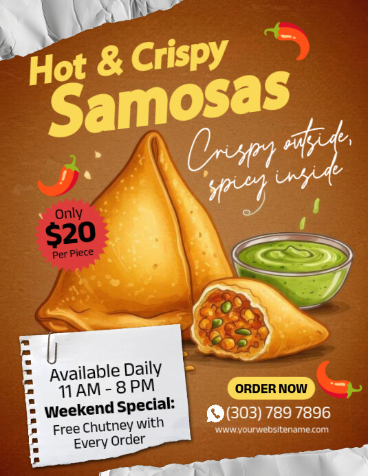 Brown Illustrative Samosa Flyer (us Letter) template