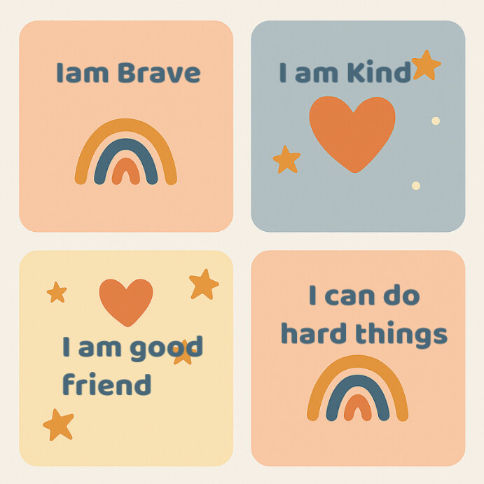 Brown Illustrative Student Affirmation Cards – Positive Self-talk & Growth Mindset Set For Classroom Instagram Post template
