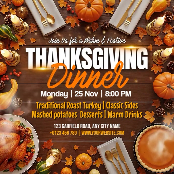 Brown Illustrative Thanksgiving Dinner Invitation Instagram Post template