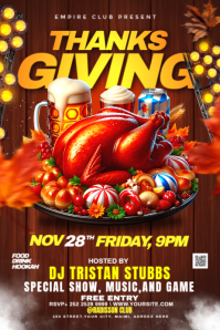 Brown Illustrative Thanksgiving Dinner Party Banner 4' × 6' template