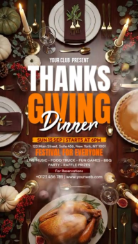 Brown Illustrative Thanksgiving Dinner Party Invite Instagram Story template