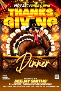 Brown Illustrative Thanksgiving Turkey Dj Night Party Banner 4' × 6' template