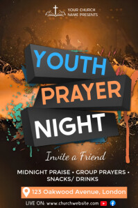 Brown Illustrative Youth Prayer Night Event  Poster template