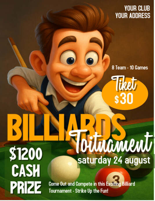 Brown Illustrativo Billiards Volantino (us Letter) Pamflet (VSA Brief) template