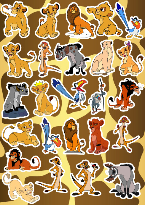Plantilla de Brown Ilustrativo Stickers De Rey León Para Imprimir Y ...