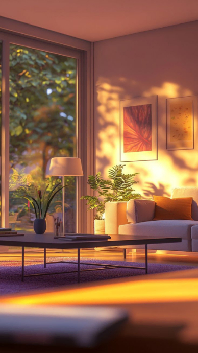 Brown Interior Design Digital DisplayWarm Cozy Living Room with Golden ...