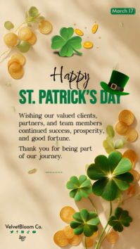Brown Irish Holiday Business Greeting – St. Patrick’s Day Shamrock Poster Instagram Story template